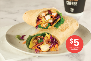 Delicious sandwiches and wraps. $5 with any coffee purchase.